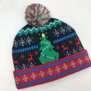 LIDS Black Red Green Christmas Tree Pompom Beanie Hat